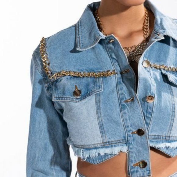 Survivor's Gold: Chain Hem Crop Denim Jacket - Picture 5 of 17